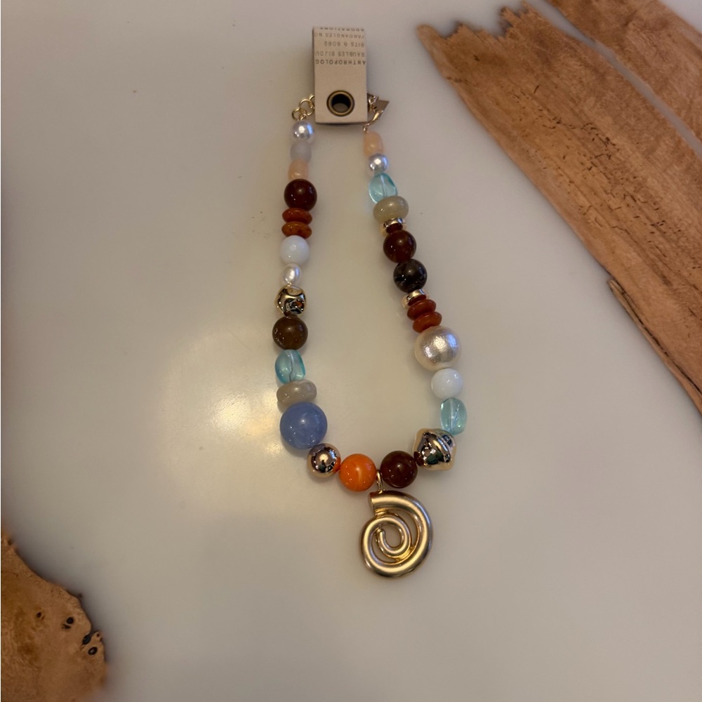 Anthropologie Colorful Beaded Bracelet with Gold Spiral Charm